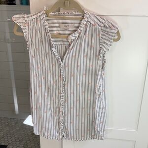 LOFT Striped Blouse with Ruffle Trim